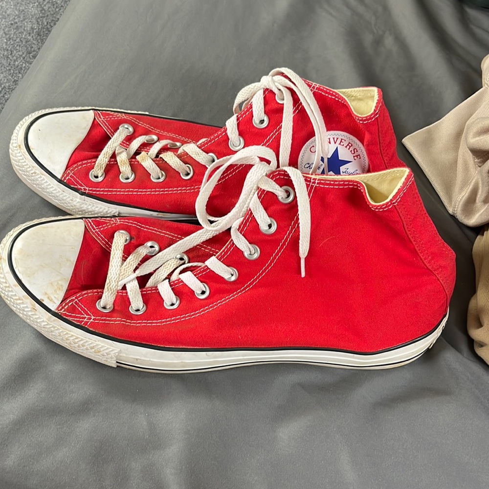 Men’s Size 12 Women’s size 14 Red Hightop Converse Shoes